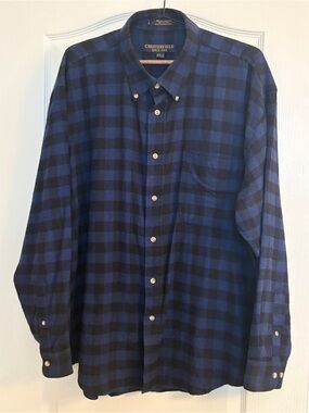 VTG Chesterfield Masterweaves Plaid Flannel Shirt Mens XL Blue Black Button Down